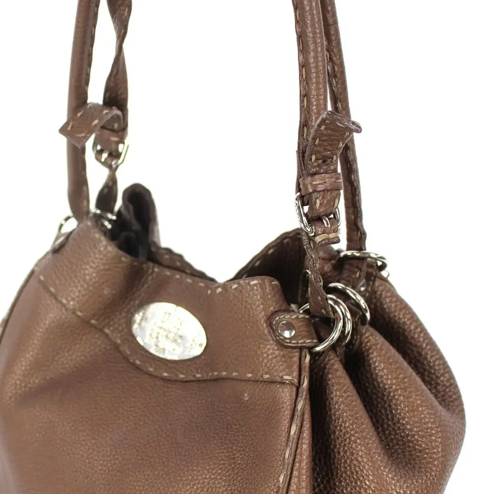 FENDI Selleria Lavorazione A Mano Bronze Pebbled Leather Satchel Handbag Bucket